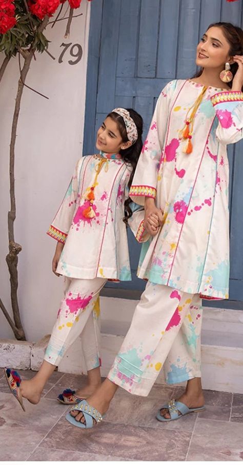 Beautiful mother daughter matching outfits causal suits collection design Cord Set For Girls Kids, Kids Cord Set Design, Mom Daughter Matching Dresses Indian, Mother Daughter Fashion Matching Outfits, Long Frocks Design, Long Frocks Indian Designer Dresses, Long Frocks Indian, Indian Designer Dresses, Mom Daughter Matching Dresses