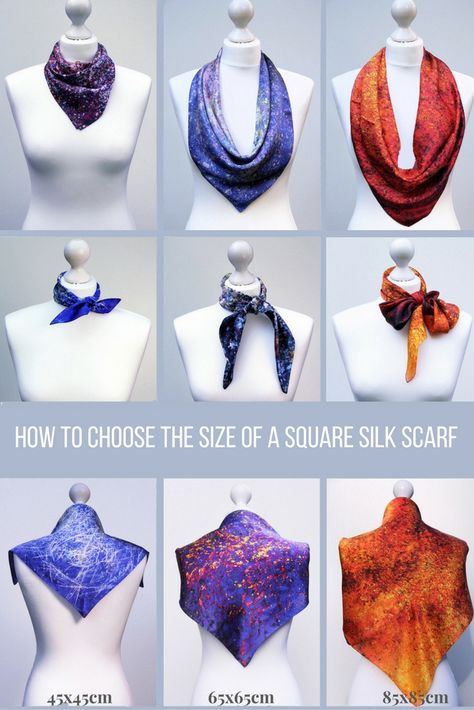 How To Style Vintage Scarf, Vintage Scarf Ideas, Vintage Scarf Outfit, Scarf Sizes, Silk Scarf Outfit, Scarf Styling, Silk Scarfs, Scarf Knots, Designer Silk Scarves