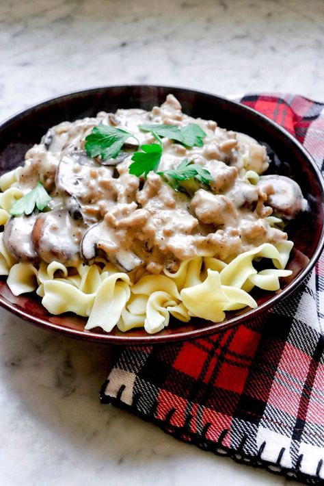 Ground Turkey Stroganoff Ground Turkey Mushroom Stroganoff, Beef Stroganoff Recipes, Big Recipes, Turkey Stroganoff Recipe, Ground Turkey Stroganoff, Stroganoff Recipes, Turkey Stroganoff, Turkey Ground, Smoked Dishes