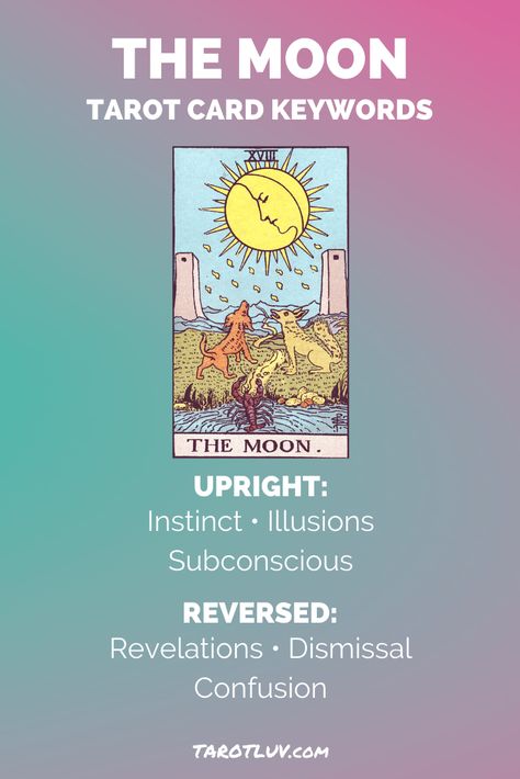 The Moon Tarot Meaning - Major Arcana - TarotLuv The Moon Tarot Meaning Reversed, Sun Tarot Card Meaning, The Moon Tarot Meaning, Astrology Explained, Tarot Moon, Biddy Tarot, Sun Tarot Card, Witch Spells, Moon Tarot Card