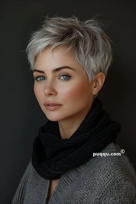 Pixie Haircut Growing Out Stages, Short Shag Hairstyle Women, Silver Pixie Cut, Super Short Hairstyles, Haircut Gray Hair, Messy Pixie Haircut, Short Spiked Hair, Short Silver Hair, Short Hair Pixie Cuts