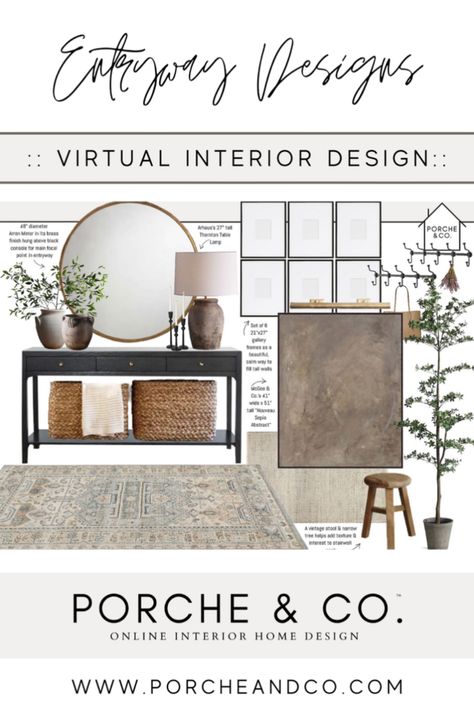 Looking for entryway ideas? Our blog features a range of mood boards. Each mood board is carefully curated with room decor ideas, showcasing how various elements can come together to create the perfect entryway decor for your DIY Interior Project. Whether you're renovating or just planning, these mood boards will spark your creativity. Visit the Porche & Co. blog to learn more about entryway designs and other room decor updates with modern classic home decor styles. Home Entrance Decor Entryway, Classic Entryway, Mood Board Ideas, Entryway Designs, Modern Classic Home, Contemporary Entryway, Foyer Decor, Home Entrance, Entryway Ideas