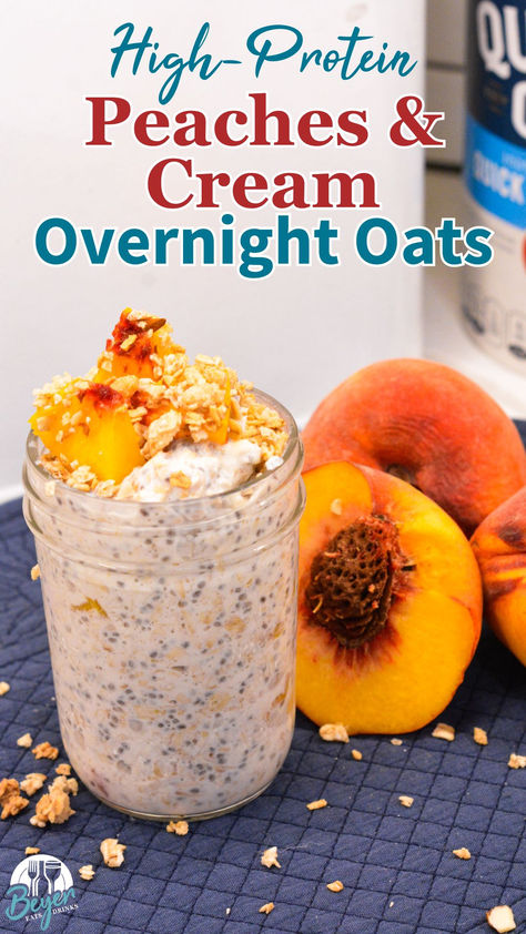 Boost your mornings with these High-Protein Peaches and Cream Overnight Oats! Made with Greek yogurt, chia seeds, and fresh peaches, this creamy breakfast is not only delicious but also packed with protein to keep you full and energized. Perfect for meal prep and busy days. Save this pin for a quick, nutritious breakfast option! 💪🍑 #HighProtein #OvernightOats #HealthyBreakfast #MealPrep #PeachesAndCream Best Healthy Overnight Oats, Peaches And Cream Overnight Oats, Quick Nutritious Breakfast, Peaches Recipes, Peach Overnight Oats, Healthy Overnight Oats, Overnight Oats Healthy, Food Network Canada, Fresh Peaches