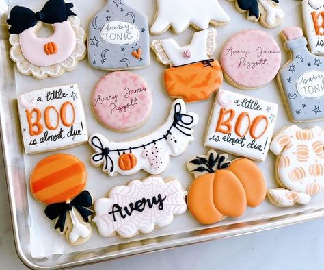 Christy Taunton on Instagram: "👻 A little boo is almost due! I just love this theme. Welcome, sweet Avery! #sugarcookies #sugarcookiemarketing #babyshowercookies #halloweenbabycookies #littlebooisdue #boo #babycookies #decoratedsugarcookies" A Boo Is Almost Due Cookies, Boo Is Almost Due, Boo Is Due, Little Boo Is Almost Due Decorations, A Little Boo Is Almost Due Girl, Baby Boo Is Almost Due, A Boo Is Due, Our Little Boo Is Almost Due, A Little Boo Is Almost Due Cookies