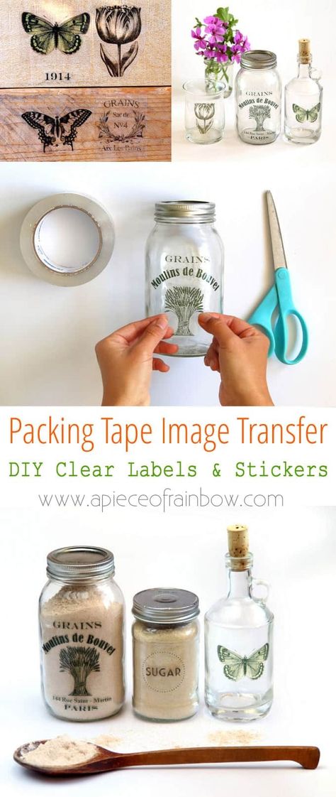 Packing Tape Image Transfer & DIY Clear Labels - A Piece Of Rainbow Packing Tape Image Transfer, Metal Objects, Clear Labels, Diy Labels, Labels Diy, How To Make Stickers, Pantry Labels, Easy Packing, Packing Tape