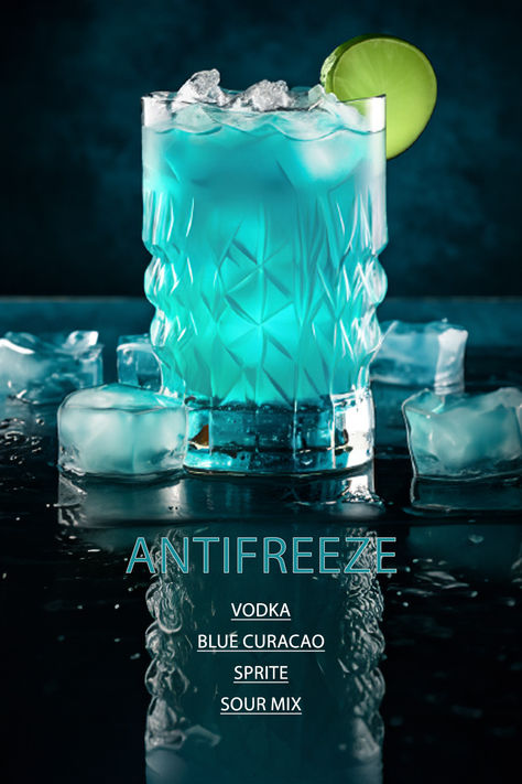 Antifreeze Drink Recipes, Shots Alcohol Recipes, Fruity Alcohol Drinks, Bartender Drinks Recipes, Fun Drinks Alcohol, Bartender Drinks, Pretty Alcoholic Drinks, Liquor Recipes, Cocktail Drinks Alcoholic