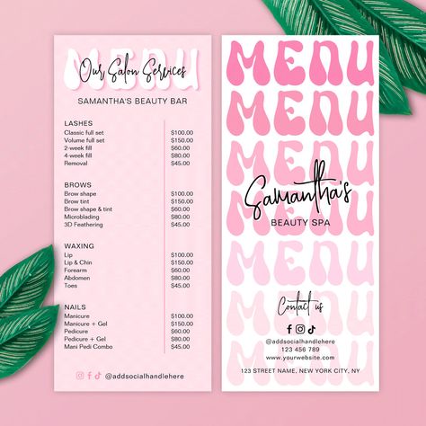 Groovy Makeup, Lip Blush Aftercare, Makeup Artist Salon, Bar Branding, Studio Vibes, Salon Price List, Pink Business, Sheet Design, Salon Logo Design