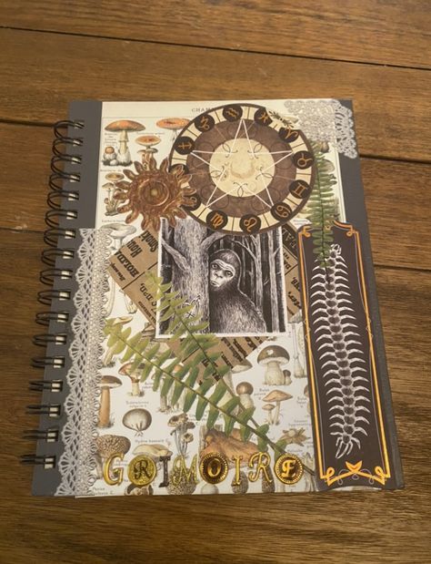 #junkjournal #mixedmedia #grimoire #bookofshadows #pagan #artmagick #handmade #embellishments #dimensional #diy Diy Grimoire Cover, Grimoire Cover, Diy Grimoire, Handmade Embellishments, Grimoire Book, Spiritual Stuff, Green Witch, Origami Paper, Book Of Shadows