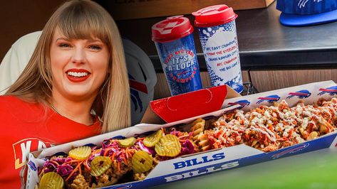 Buffalo Bills To Sell Taylor Swift-Themed Food At Chiefs Game Taylor Swift Super Bowl Food, Taylor Swift Themed Food, Taylor Swift Games, Buffalo Recipe, Football Snacks, Buffalo Bills Football, Waffle Fries, Chiefs Game, Bills Football