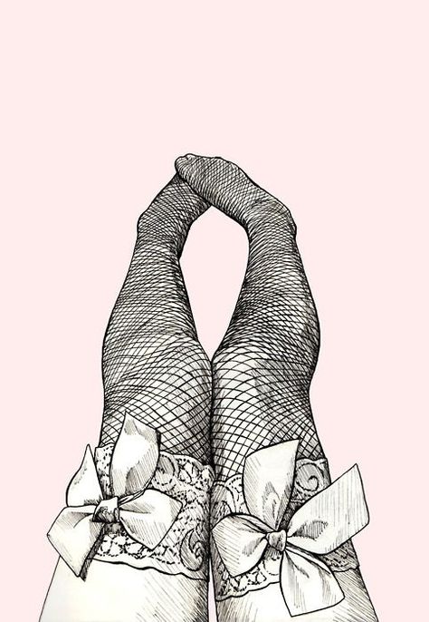 Fishnets and Bows: Fishnet Drawing, E Girl Clothes, Visual Puns, Painting Landscapes, Simple Hand Embroidery Patterns, Artwork Inspiration, Tattoo Art Drawings, Inspire Creativity, Woman Illustration