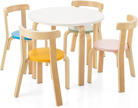 Amazon.com: HONEY JOY Kids Table and Chair Set, Bentwood Toddler Round Table and 4 Chairs for Craft Art, Building Block, 5-Piece Children Furniture Set for Daycare, Kindergarten, Playroom (Colorful) : Home & Kitchen Daycare Furniture, Kids Wooden Table, Kids Table And Chair, Kids Table Chair Set, Kids Play Table, Kids Playroom Furniture, Toddler Table And Chairs, Toddler Table, Childrens Table