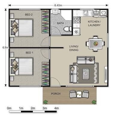 616 sq ft. Add utility room off kitchen w entry into kitchen. Move laundry to new utility room/mud room 75m2 House Plan, 50 Sqm House Plan, 40 Sqm House Plan, Granny Pods Floor Plans, Granny Flat Plans, Flat Plan, Single Garage, Pelan Rumah, Small House Floor Plans