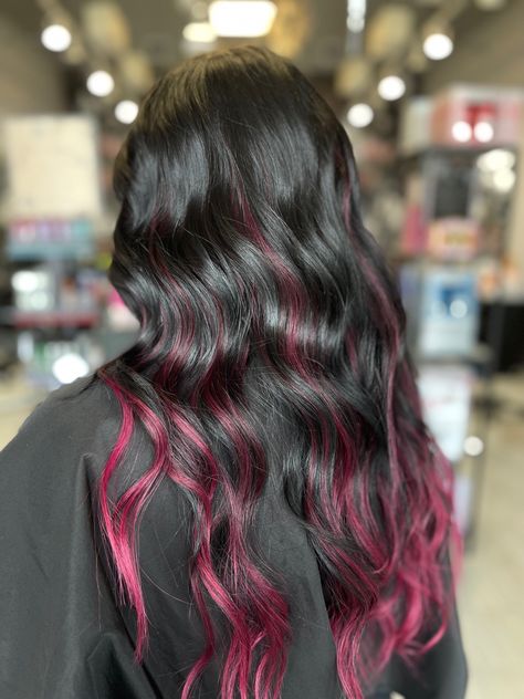 Black Ombre Hair Color, Brown Hair With Colored Highlights Fun, Curly Dark Brown Hair With Highlights, Black Hair Ombre, Pink Hair Dye, Perfect Hair Color, Dip Dye Hair, Burgundy Hair, Ombre Hair Color