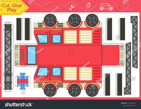 Cut and glue the paper a fire truck. Worksheet with funny education riddle. Children art game. Kids crafts activity page. Create toys yourself. Birthday decor. Vector illustration. #Ad , #SPONSORED, #education#funny#riddle#art Fire Truck Craft, Illustration Education, Paper Fire, Cut And Glue, Funny Riddles, Barbie Dolls Diy, Christmas Paper Crafts, Education Humor, Activity Ideas