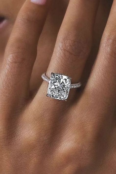 30 Brilliant Cushion Cut Engagement Rings | Wedding Forward Cushion Cut Engagement Rings, Solitaire Ring Designs, Wedding Rings Teardrop, Wedding Ring Finger, Engagement Ring On Hand, Wedding Ring Cushion, Cheap Wedding Rings, Cut Engagement Rings, Pear Cut Engagement Rings