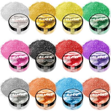 Amazon.com : Edible Glitter for Drinks - 12 Colors Luster Dust Edible with Spoons Brushes, Food Grade Edible Glitter for Cake Decorating, Shimmering Edible Powder for Fondant, Chocolate, Strawberries, Candy - 4g : Grocery & Gourmet Food Glitter For Drinks, Luster Dust, Edible Glitter, Chocolate Strawberries, Cooking Food, Gourmet Food, Spoons, Gourmet Recipes, Christmas List