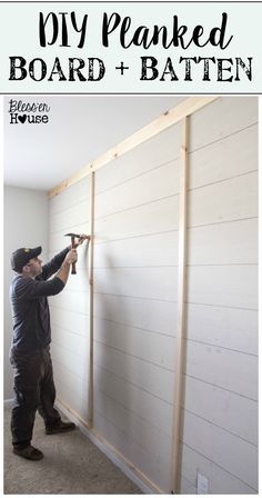 DIY Planked Board and Batten Accent Wall Part 1 | blesserhouse.com Diy Plank Wall, Planked Walls, Board And Batten Accent Wall, Batten Accent Wall, Interior Themes, Installing Shiplap, Shiplap Wall Diy, Wood Plank Walls, Renovation Diy