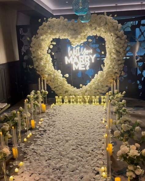 Event Planning | Design | Decor on Instagram: "With this beautiful setup, your beloved will definitely say “Yes” to your marriage proposal! 🤍💍" Black Proposal, Engagement Setup, Proposal Setup, Proposal Decor, Marriage Proposal Ideas, Dream Proposal, Wedding Planning Decor, Engagement Proposal, Venue Decorations