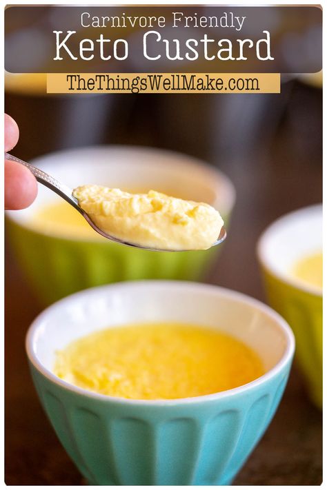 Smooth, creamy, and delicious, this low-carb, high-fat, keto custard is a carnivore diet-safe dessert that's easy to make and sure to please. With just 3 simple ingredients and not a lot of prep work, you'll have a delicious sugar free dessert in no time! #carnivoredessert #carnivorediet Carnivor Diet Desert, Carnivore Egg Custard Recipes, Carnivore Egg Custard, Keto Custard, Carnivore Custard, Carnivore Custard Recipe, Carnivore Diet Desserts, Carnivore Desserts Easy, Carnivore Desserts