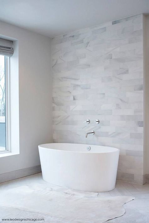 REMODEL UPDATE: This Old Victorian Marble Accent Wall, Tile Accent Wall, Gray And White Bathroom, Marble Tile Bathroom, Modern White Bathroom, Modern Bathroom Tile, White Bathroom Designs, White Bathroom Tiles, Bad Inspiration