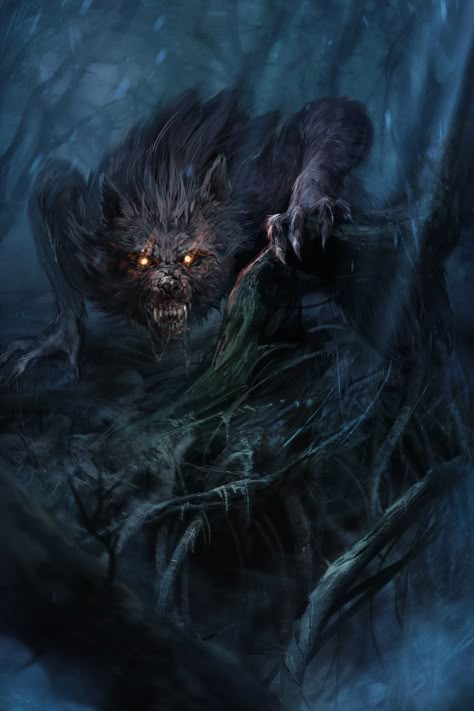 "The mouse raised a finger of his paw and pointed behind her. She turned and saw that the dog man was clawing his way up the trunk of the tree." Creature Fantasy, Werewolf Art, Vampires And Werewolves, World Of Darkness, 다크 판타지, Creatures Of The Night, Gothic Horror, Fantasy Monster, Anime Wolf