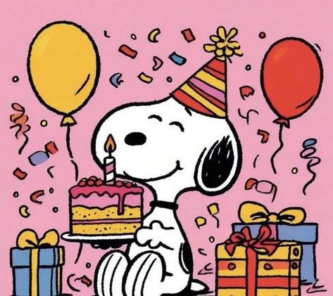 Bday Pfp Aesthetic, Happy Birthday Drawings Aesthetic, Birthday Snoopy Wallpaper, Snoopy Birthday Ideas, Birthday Cartoon Aesthetic, Snoopy Birthday Cards, Snoopy Birthday Images, Snoopy Bday, Happy Birthday Snoopy