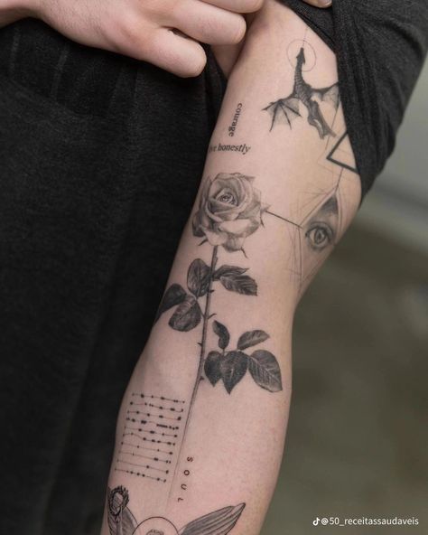 Fine Line Tattoo Sleeve Men, Minimal Full Arm Tattoo, Special Tattoos For Men, Microrealism Tattoo Men Arm, Fine Line Realism Tattoo Sleeve, Men’s Fine Line Tattoo Sleeve, Rose Tattoo Men, Men Tattoo Ideas, Masculine Tattoos