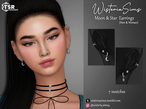 Sims 4 Piercings, Moon Accessories, Tumblr Sims 4, Moon And Star Earrings, Earrings For Men, Sims 4 Mods Clothes, Daisy Necklace, Cross Chain, Sims 4 Cas