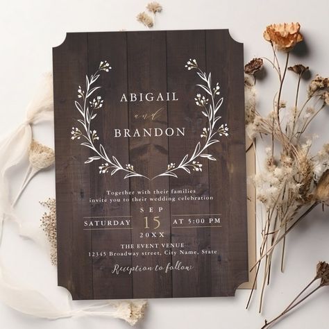 Boho Wedding Invitations rustic barn wood boho floral country wedding invitation summer botanical garden wedding modern script typography dark brown barn wood grain floral fall rustic wedding vintage boho winter wedding bohemian wild floral wreath spring backyard country wedding simple elegant wildflower personalized rustic wedding invitations Backyard Country Wedding, Wedding Simple Elegant, Boho Winter Wedding, Backyard Country, Spring Backyard, Crest Wedding Invitations, Western Wedding Invitations, Barn Wedding Invitations, Popular Wedding Invitations