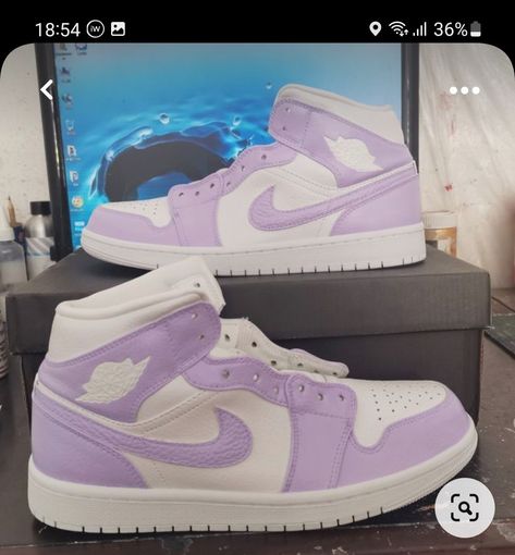 Quinceanera Shoes Purple, Purple Quinceanera Shoes, Purple Air Jordans, Nike Jordan Purple, Purple Shoes Heels, Light Purple Shoes, Purple Jordans, Sweet 16 Shoes, Lilac Sneakers