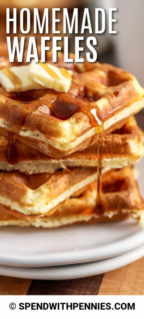 This homemade waffle recipe makes perfectly fluffy and crispy waffles. With a simple batter, you can make this classic breakfast in no time! #spendwithpennies #waffles #homemadebatter #fluffywaffles #wafflerecipe Easy Homemade Waffle Recipe, Homemade Waffle Recipe, Crispy Waffles, Homemade Waffle, Banana Breakfast Cookie, Easy Waffle Recipe, Buttermilk Waffles, Fried Chicken And Waffles, How To Make Waffles