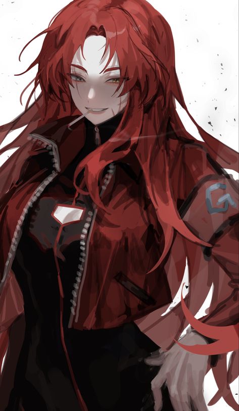 Masculine Woman Anime, Red Hair Female Character Art Modern, Masculine Anime Women, Mom Anime Character, Geburah Lobotomy Corporation, Red Hair Anime Woman, Red Hair Drawing, Anime Mom, Lobotomy Corporation