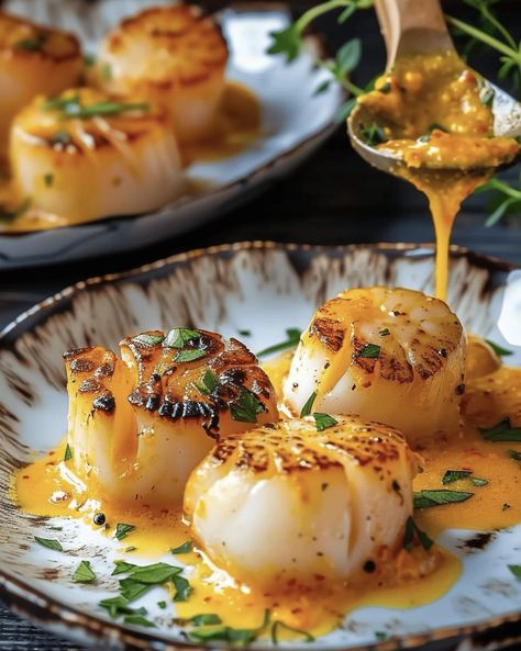 Recipes Scallops, Saffron Cream Sauce, Homemade Dumplings Recipe, Coquilles St Jacques, Saffron Cream, Saffron Threads, Coquille Saint Jacques, Jamie Oliver Recipes, Sweet And Sour Sauce