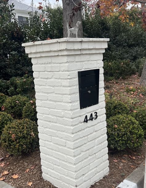 Brick Mailbox, White Brick, Neoclassical, House Inspo, Mailbox, Black House, Design Ideas, White, Design