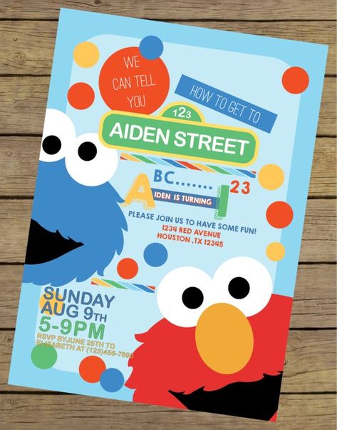 Invitación calle sésamo Invitación de Elmo Invitan a calle Elmo Invitations, Sesame Street Birthday Invitations, Sesame Street Invitations, Cookie Monster Birthday Party, Monster Invitations, Elmo And Cookie Monster, Cookie Monster Birthday, Elmo Birthday Party, Baby Boy 1st Birthday Party