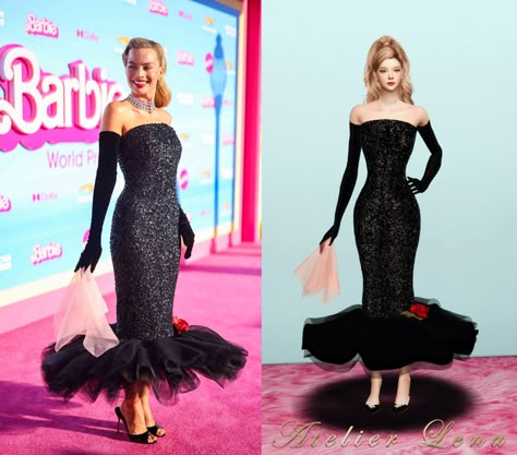 Vintage Hollywood Glamour Dress, Barbie Sims 4, Sims 4 Barbie Cc, Barbie Sims, Sims Barbie, Sims Dresses, Hollywood Glamour Dress, Sims 4 Dump, Sparkly Black Dress