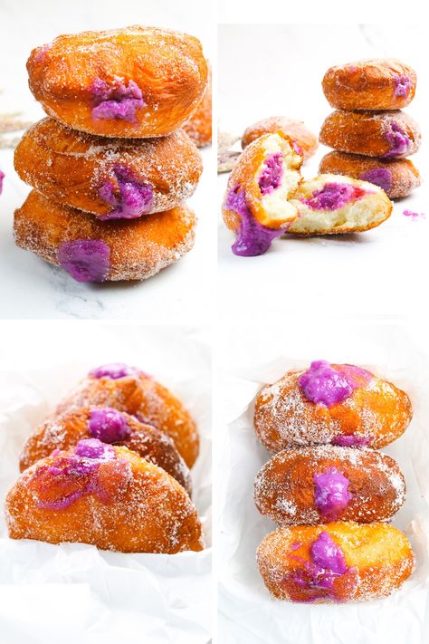 Ube Doughnut Recipe, Malasadas Recipe Hawaii, Ube Custard, Malasadas Recipe, Weird Ice Cream Flavors, Best Ice Cream Flavors, Spaghetti Ice Cream, Churro Ice Cream Sandwich, Pringle Flavors