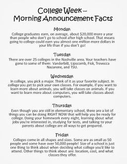 College Awareness Week College Awareness Week, Counselor Bulletin Boards, College Advising, College Theme, Middle School Counselor, Career Lessons, College Ready, Morning Announcements, College Apps