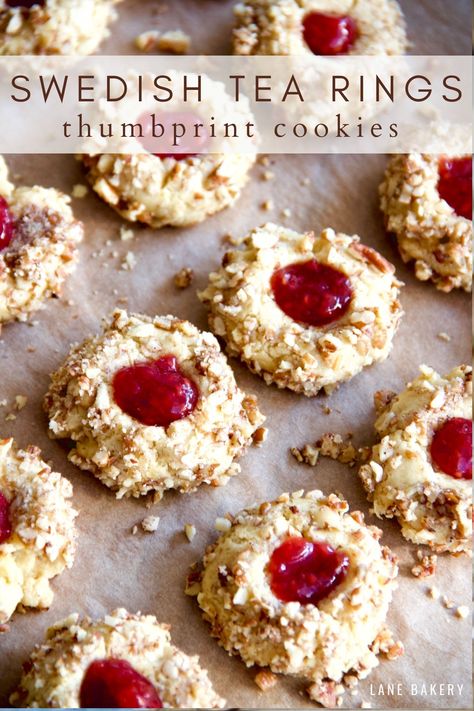 Swedish Tea Rings - Lane Bakery Swedish Tea Cookies, Swedish Thumbprint Cookies, Short Bread Thumbprint Cookies, Snickerdoodle Thumbprint Cookies, Thumbprints Cookies Recipe, Jam Cookies Thumbprint, Baking With Jam Recipes, Christmas Cookies Thumbprint, Cookies With Jam In The Middle