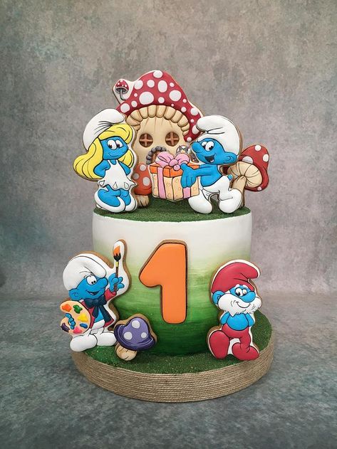 Smurfs Party Decorations, Smurfs Birthday, Smurfs Cake, Tinkerbell Party Theme, Smurfs Party, Tinkerbell Party, Bday Party Theme, The Smurfs, Cartoon Cake