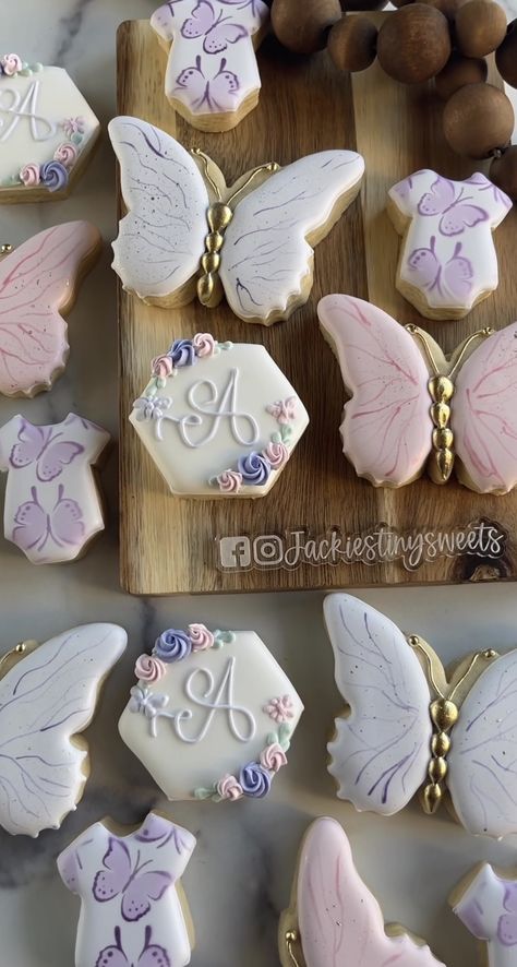 Butterfly Shower Cookies, Lavender Butterfly Cookies, Pink And Purple Butterfly Cookies, Butterfly Theme Bridal Shower Cookies, Butterfly Bridal Cookies, Enchanted To Meet You Baby Shower Cake, Butterfly Cookies Baby Shower Girl, Taylor Swift Baby Shower Cookies, Baby Shower Themes Girl Butterfly