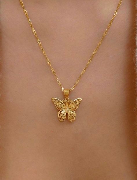 Red Cross Necklace, Necklaces Butterfly, Butterfly Necklaces, Kids Gold Jewelry, Gold Butterfly Necklace, Butterfly Choker, Dope Jewelry Accessories, Butterfly Necklace Gold, Necklace Butterfly