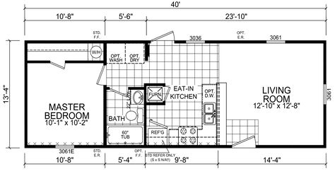 This 533 square foot Single Wide home is available for delivery in Indiana, Illinois, Michigan, Ohio, Kentucky, North Dakota, Minnesota, Iowa, Missouri, ... Tiny House 14x40, 14x44 Floor Plan, 14x 40 Floor Plans Layout, 16x40 Shed House Plans 1 Bedroom, 16 X 40 Floor Plans Layout One Bedroom, 16x40 Shed House Interior Floor Plan, 14x40 Floor Plans, 14×40 House Plans, 14x40 Tiny House Floor Plans