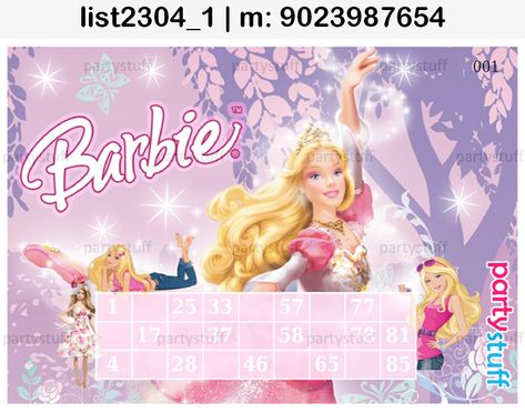 Barbie theme Designs Barbie Designs, Tambola Tickets, Bingo Tickets, Tambola Game, Barbie Theme Party, Barbie Theme, Paper Games, Kitty Party, Princess Theme