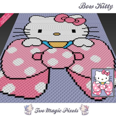 Bow Kitty crochet blanket pattern; knitting, cross stitch graph; pdf download; no written counts or row-by-row instructions by TwoMagicPixels, $3.99 USD Hello Kitty Blanket Crochet Pattern, Hello Kitty Crochet Blanket, C2c Graphgan Charts Free, Magic Pixels, Two Magic Pixels, C2c Patterns, Cross Stitch Knitting, Knitting Quilt, Sc Crochet