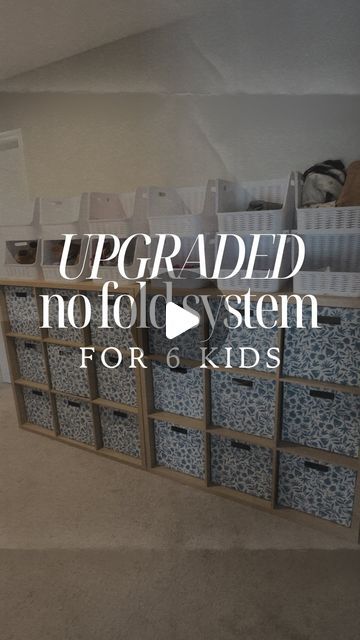 Ryan Kay Fisch on Instagram: "our kids are getting older and were wanting a bit more organization to their clothes after 2 years of only putting them in a single large laundry basket! this is what we came up with!  No fold laundry, laundry hacks, kids laundry, kids clothes organization, save time as a mom" No Folding Clothes Storage, Kids Laundry Basket Ideas, Laundry Room Ideas Baskets, Laundry Room Storage Baskets, Laundry Basket System, Laundry Room Clothes Organization, No Fold Closet, Laundry Basket Labels, Laundry Sorting Ideas Small Spaces