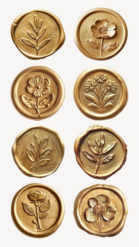 Editable gold wax seal stamp design element set | premium image by rawpixel.com / Nunny Wax Seal Aesthetic, Aesthetic Stamps, Wax Seal Stamp Design, Seal Stamp Design, Gold Wax Seal, Seal Wax, Diy Gifts For Him, Gold Stickers, Edit Aesthetic