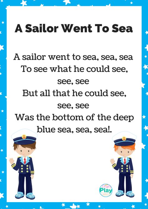 A Sailor Went To Sea Sea Sea: Lessons and Activities - Craft Play Learn Transportation Songs, School Poems, Nursery Syllabus, Fun Songs To Sing, Rainbow Promise, Nursery Rhymes Lyrics, Kids Rhymes, Fun Song, Kindergarten Songs