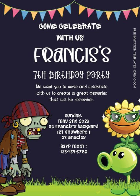 Nice FREE Editable Invitation - Thrilling Plants vs Zombies Birthday Invitation Templates If your child is a fan of the thrilling world of Plants vs. Zombies, why not celebrate their special day with a birthday party that brings the battle to life? With its colorful characters, strategic g... Zombies Birthday Party, Lego Birthday Cards, Plants Zombies, Halloween Invitation Wording, Plants Vs Zombies Birthday Party, Minion Birthday Invitations, Zombie Birthday Parties, Frozen Birthday Invitations, Zombie Birthday