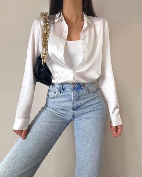 Satin Shirt Outfit, Silk Shirt Outfit, Cute College Outfits, Stylish Fall Outfits, Casual College Outfits, Trendy Fall Outfits, How To Look Classy, Winter Fashion Outfits, College Outfits